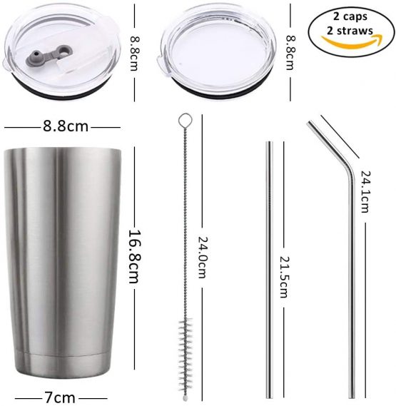 Y·J&H 20oz (550ml) Travel Tumbler Double Wall Vacuum Insulated Coffee Mug Stainless Steel Coffee Cup with 2 Splash Proof Lid, 2 Straws & Free Cleaning Brush, BPA Free - Red - Image 2
