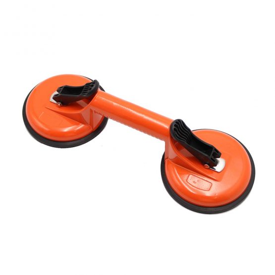 Heavy Duty Aluminum Double Handle Suction Cup Plate Professional Glass Puller/Lifter/Gripper (2 claw Orange)