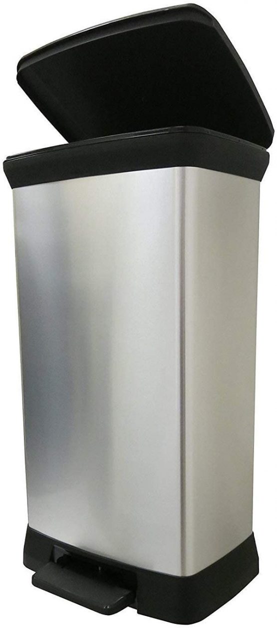 Curver Metal Effect Pedal Touch Deco Bin, Silver, 50 Litre