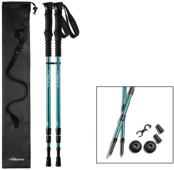Pair of Trekrite Women's 3 Section Collapsible Telescopic Antishock Trekking/ Hiking/ Walking Poles, EVA Foam Handles with Adjustable Padded Strap for Camping, Backpacking, Mountaineering - Purple or Teal