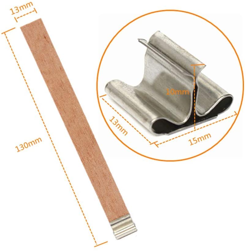 VABNEER Wooden Candle Wick with Iron Holder for Craft DIY Candle Making 13x130mm (50Pcs/Set), Brown, 13 x 130mm - Image 2