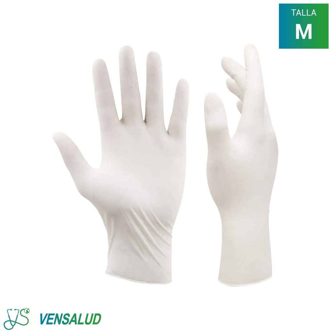 VENSALUD - Disposable Latex Gloves - Slightly Powdered - Box of 100 Gloves - Colour: White (Medium), M (Pack of 100) - Image 3