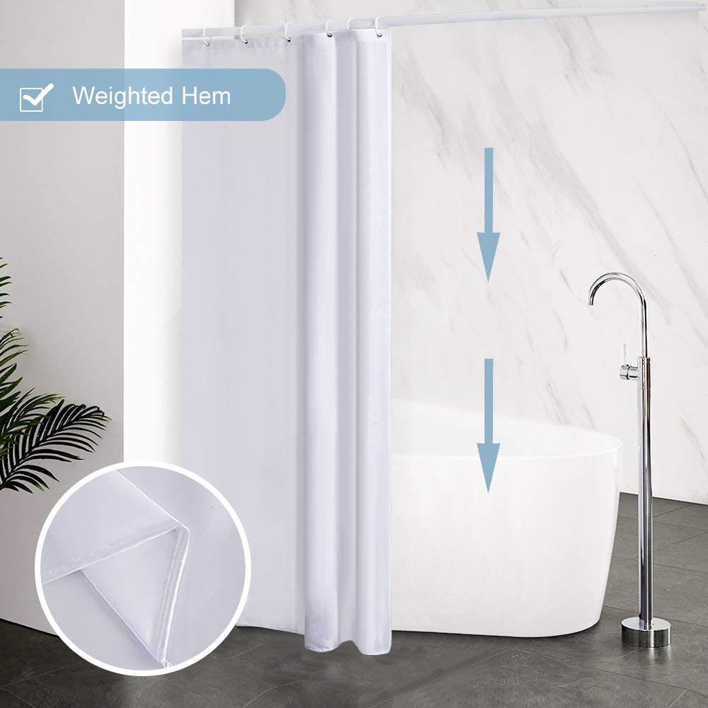 Furlinic Shower Curtain Mould Proof Resistantand Waterproof Washable Polyester Fabric White Bath Curtains with Weight Tape 6 Hooks for Wetroom 33x72 Inch - Image 4