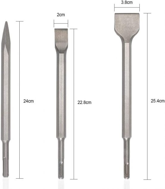 flintronic SDS-Plus Chisel Set, 3-Piece Tool Holder, Hex Shank High Quality Spade, Flat & Point Chisel for Universally Using (with Transport Box) - Image 2