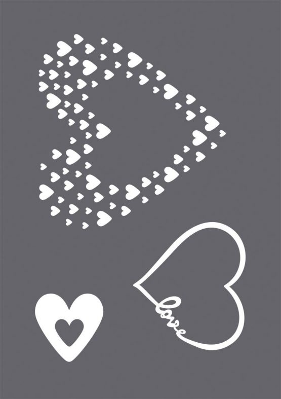Rayher 45124000 Set of Mask Stencil Squeegee for Crafts and Painting, Reusable Silk Screen Template with Heart Designs for Wedding and Anniversary, 14.8x21cm, colourless, A5