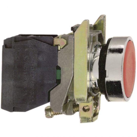 Schneider Electric Harmony XB4 - Push Button Switch, Metal, Spring Return, 1NO, 22mm Mount, Unmarked, Flush Operator Profile, XB4BA31, Green