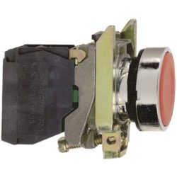 Schneider Electric Harmony XB4 - Push Button Switch, Metal, Spring Return, 1NC, 22mm Mount, Unmarked, Flush Operator Profile, XB4BA42, Red