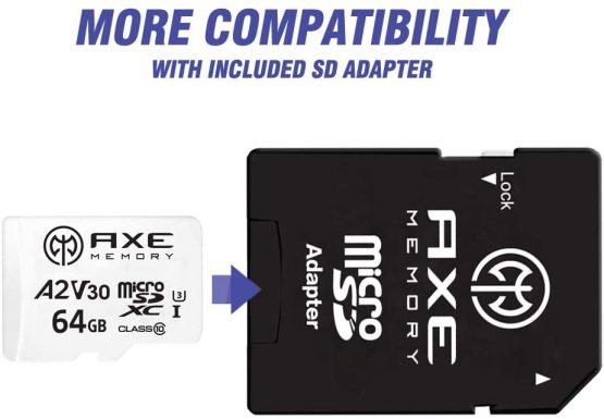 AXE 64GB microSDXC Memory Card + SD Adapter with A2 App Performance, V30, UHS-I U3, 4K - Image 2