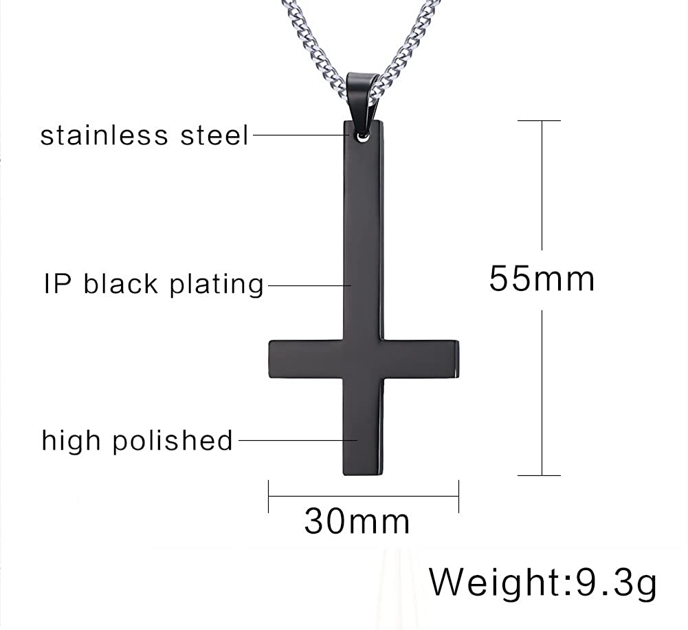 VNOX Men's Women's Stainless Steel Inverted Upside Down Cross Necklace Pendant with Cuban Chain Black,60cm - Image 2