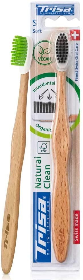 18 Pieces Trisa Natural Clean Soft. Trisa Natural Clean Wooden Toothbrush The Sustainable Toothbrush Made from Swiss Beech Wood. Bristles and Brush Head Made from Renewable Organic Plastic