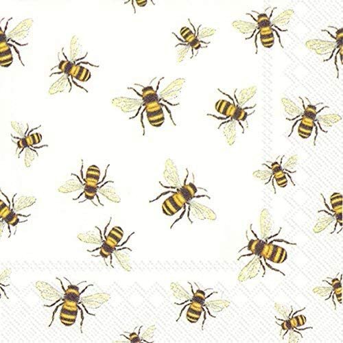 SAVE THE BEES! white Cocktail or Tea Napkins paper 25 cm square 20 in pack, 25 x 25 cm