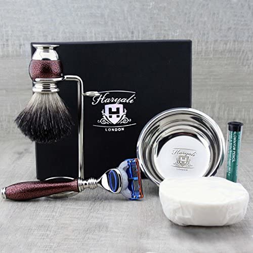 Haryali London 6pc Shaving Kit 5 Edge Razor with Black Badger Hair Shaving Brush, Stand, Soap, Bowl and Alum Perfect Set for Mens - Image 2