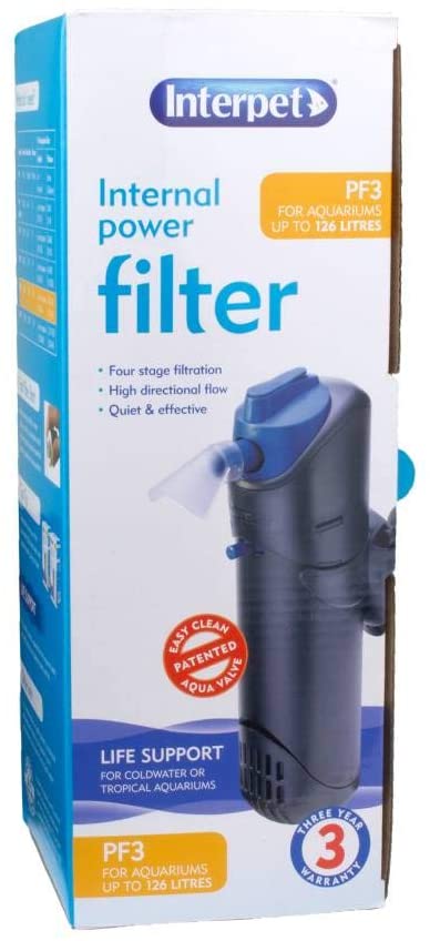 Interpet Internal Aquarium Fish Tank PF3 Power Filter, Cleans Water, for Coldwater & Tropical Aquariums Up to 126 Litre, black/blue - Image 3