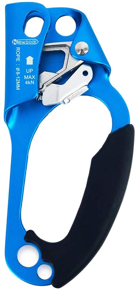 NewDoar UIAA & CE Certified Hand Ascender Rock Climbing Tree Arborist Rappelling Gear Equipment Rope Clamp for 8~13MM Rope-Right Hand Blue