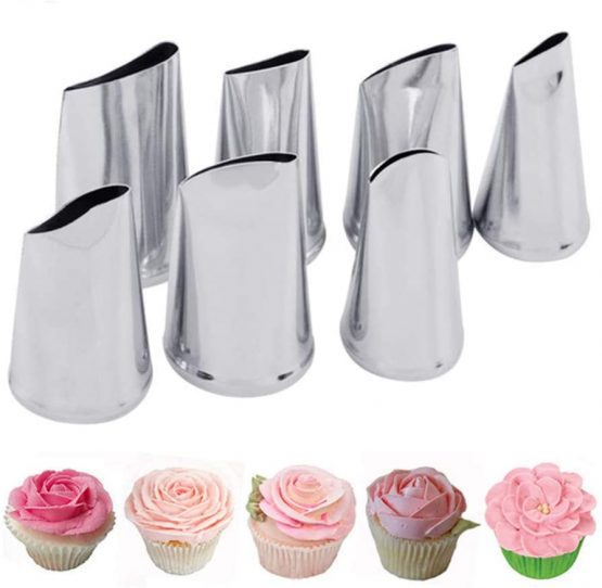 Cake Decorating Tips, 7Pcs Stainless Steel Icing Piping Nozzles for Cake Decorating Pastry Fondant Tools (Flower)