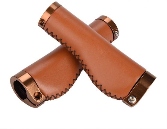 Alomejor Bicycle Handle Grips Ergonomic Design Bicycle Handlebar Grips Widen Holding Surface Leather Bike Grips For Mountain Road MTB Bike (Brown) - Image 2