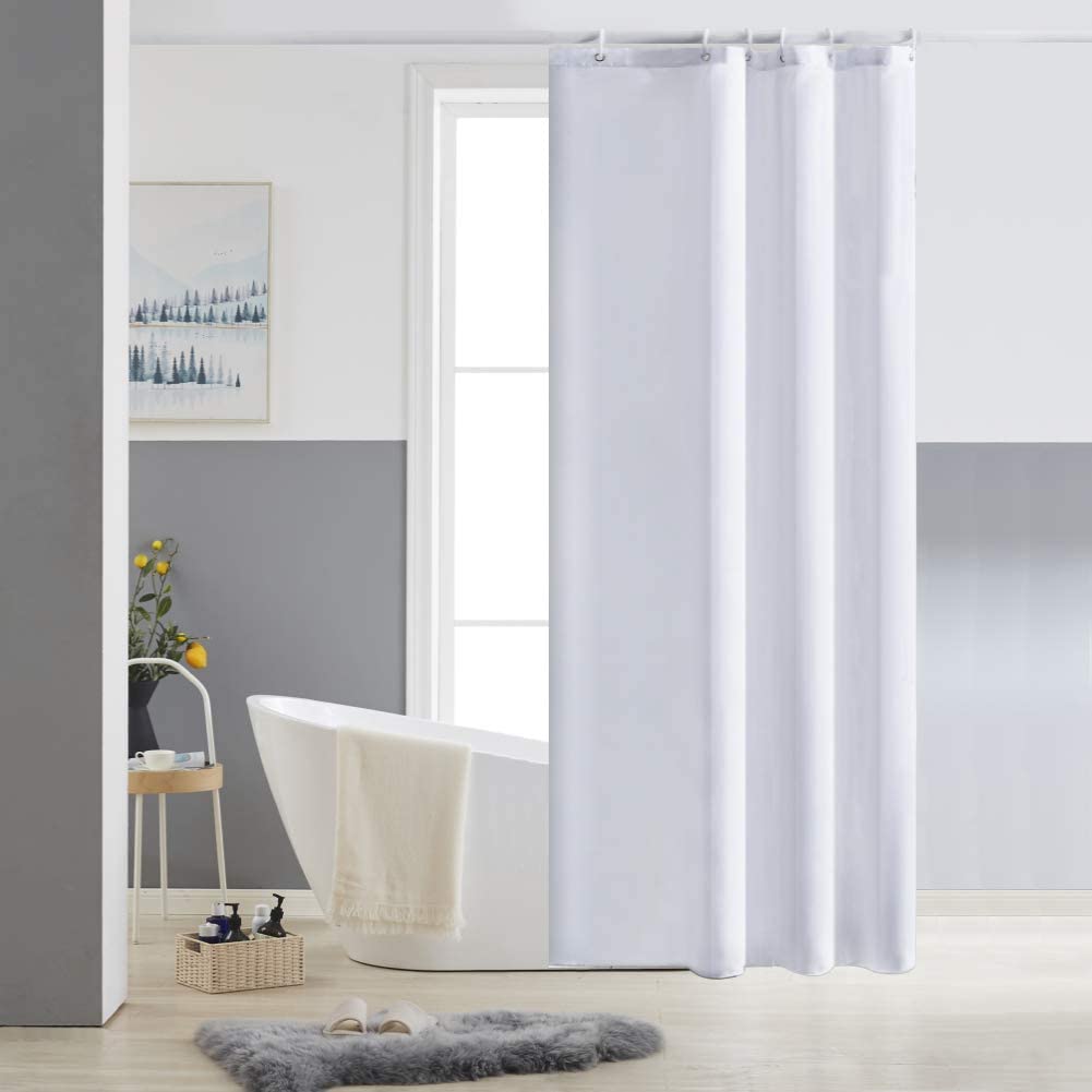 Furlinic Shower Curtain Mould Proof Resistantand Waterproof Washable Polyester Fabric White Bath Curtains with Weight Tape 6 Hooks for Wetroom 33x72 Inch