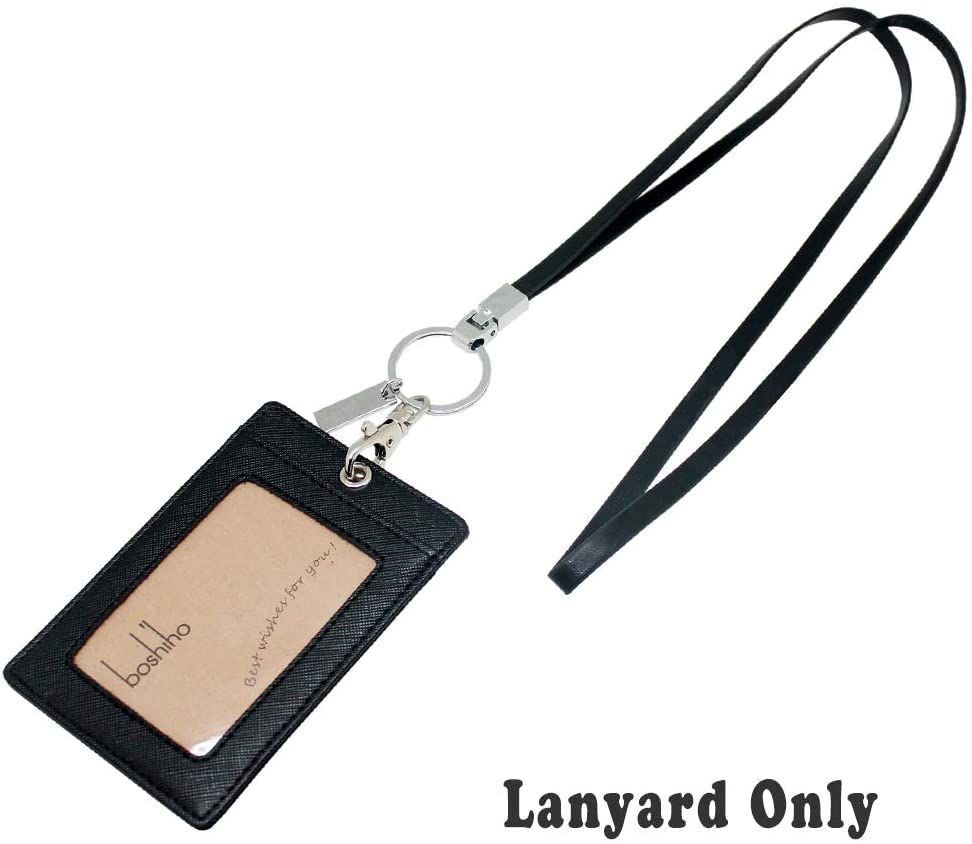 PU Leather Neck Lanyard Strap: Boshiho Office Flat Lanyard Neck Unisex with Strong Metal Clip and Keyring for Keys Card Holder ID Badge Holder USB(Black) - Image 4