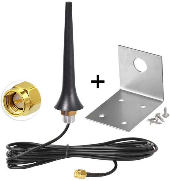 Eightwood 4g Omnidirectional Outdoor Antenna 2G 3G 4G Antenna 2.5dBi SMA Adapter 3M RG174 Cable + Hole Mount Base L Bracket for 3G 4G/GSM/UMTS/CDMA/GPRS 2G 3G 4G Router LTE Bluetooth MiMo SIM Card