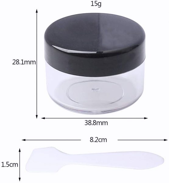 kuou 10 * 15ml Empty Plastic Cosmetic Jars, Sample Containers Pots Bottles with Black Screw Lids and 5pcs Spatulas for DIY Travel Makeup Creams/Powder/Mineral Make Up Cosmetic - Image 3