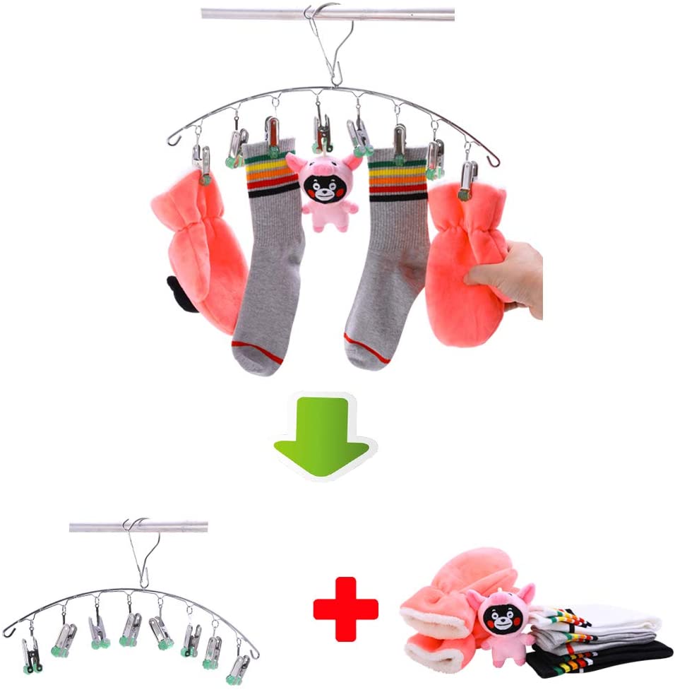 2Pack Drying Hanger, Stainless Steel Drying Rack, Drip Hanger With 8 Pegs for Underwear Socks Bra Panty Gloves Windproof - Image 2