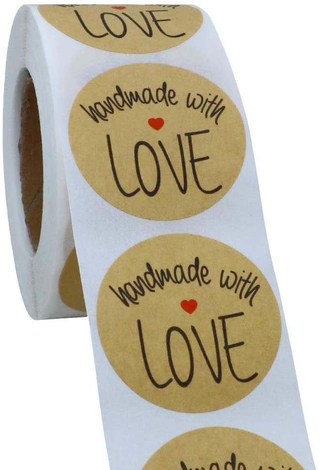 Hylabelest 1.5 Inch Round Handmade with Love Stickers Natural Kraft Hand Made Labels Total 500 Adhesive Labels Per Roll (1.5") - Image 4