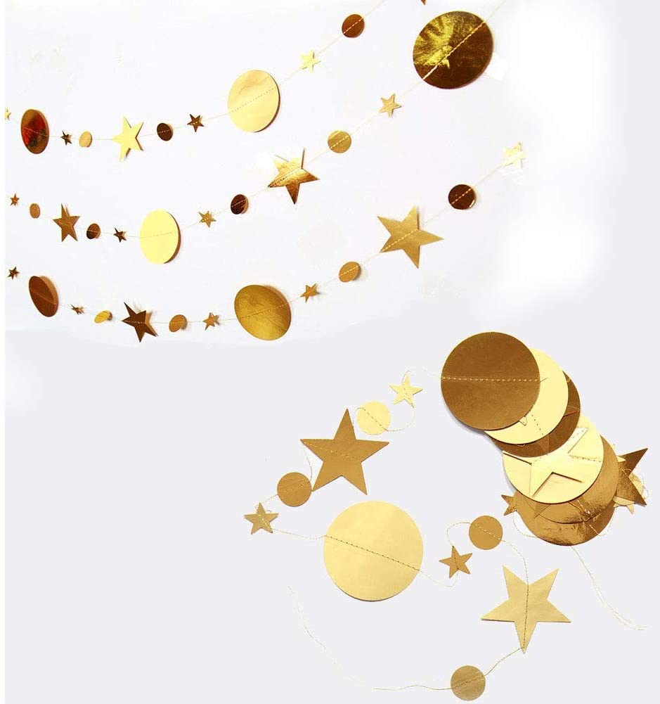 QincLing 78.7 Feet Metallic Gold Twinkle Little Star Party Garlands Kit Star and Circle Dot Garland Party Decoration Matt Gross Big Paper Circle Garland Bunting Banner Decorations - Image 3