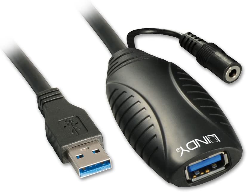 LINDY 10m USB 3.0 Active Extension Cable, Black, 10 meters