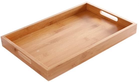 PURATEN Wooden Serving Tray with 2 Handles - Wood Ware Tray Tea Rectangular Home Water Kitchen Trays - Medium 30 X 20 X 4cm