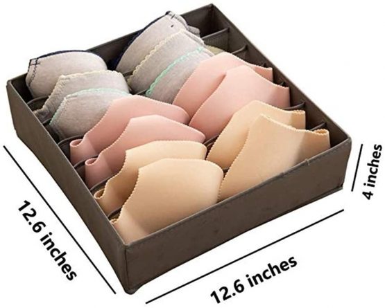 JHSH Bra Underwear Drawer Organiser, Collapsible Houseware Closet Underwear Organizer Drawer Divider, Foldable Storage Box for Bras, Underwear, Socks, Neck Ties, Scarves 3 Set (Grey) - Image 3