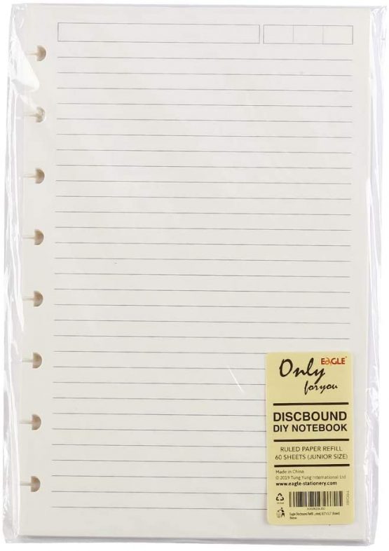 Eagle Discbound Planner Refill Paper, 8-Hole Punched, 60 Sheets, Both Side Printed, 8.5 x 5.5-Inch,(Ruled Pages)