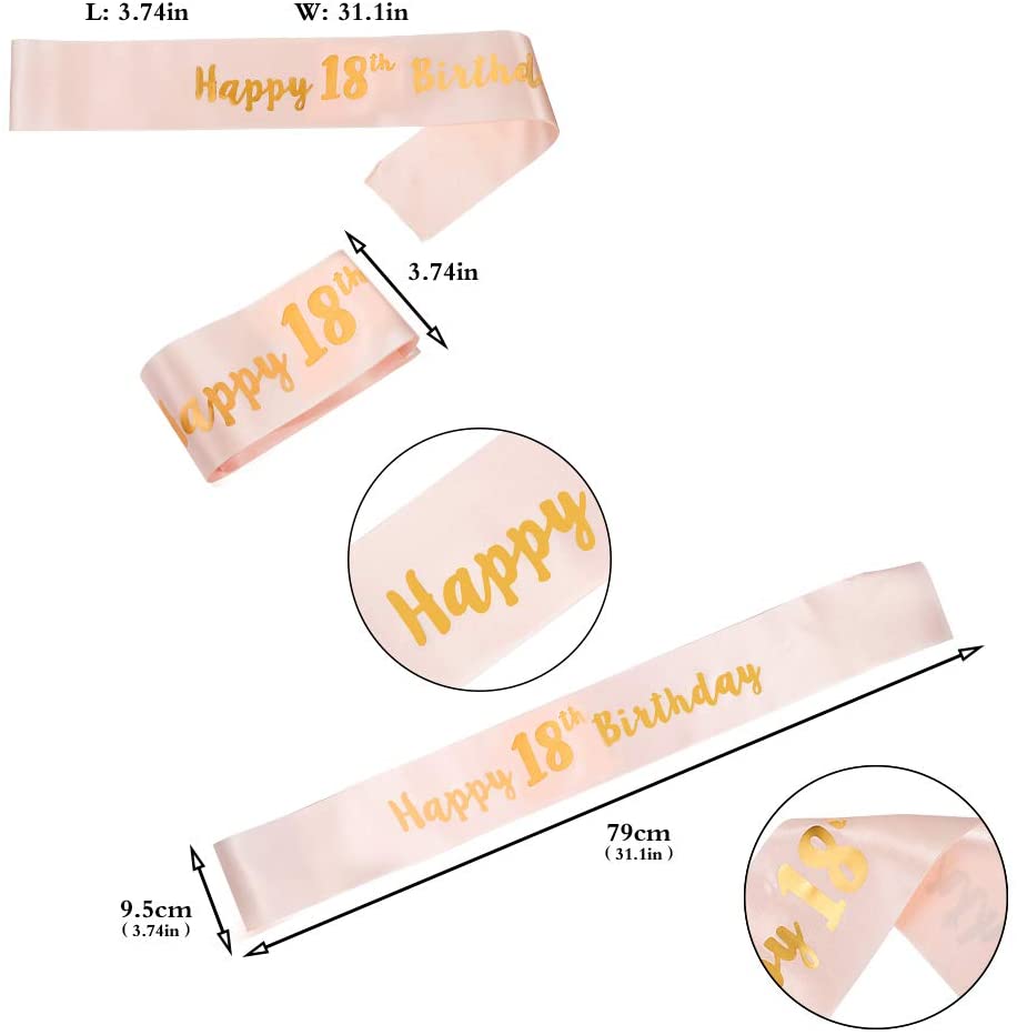 You&Lemon Rose Gold Happy 18th Birthday Sash and 18 Birthday Tiara Rhinestone Crown Headband for 18 Birthday Gift Party Accessories 18th Birthday Decoration Girls Women - Image 3