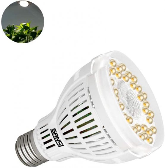 SANSI 15W Grow Light Bulb for Indoor Plants, Grow Light Bulb E27 for Plants, 150W Equivalent Sunlike Grow Light Bulb Fixture for Garden, Flowers, Greenhouse, Hydroponic