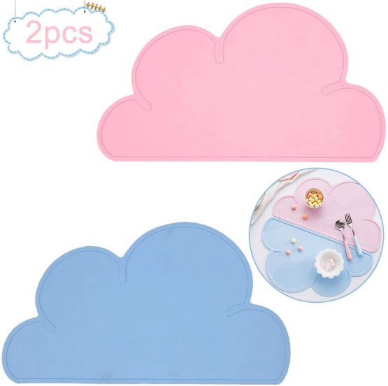 Kids Placemats, BETOY 2PCS Silicone Childrens Placemat Kids Placemats Cloud Shape Non Slip Foldable Portable Heat Resistant Kids Tableware for Toddlers Infant - Pink, Blue