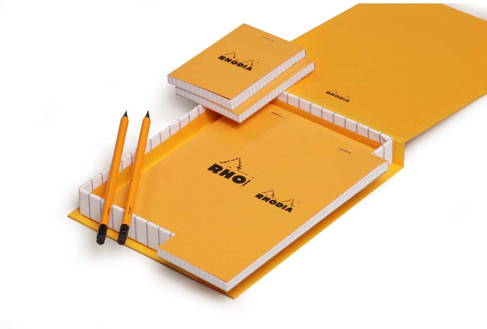RHODIA 9200C, Essential Box 4 Orange Stapled Pads 1xN°8 + 2xN°11 + 1xN°16, 22.8x18 cm, Small Squares, 80 Detachable Sheets - Image 3