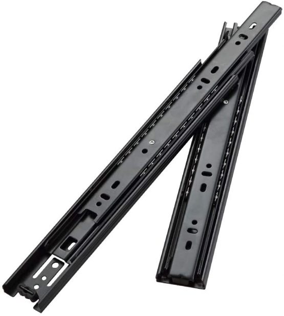 AOLISHENG 1 Pair Metal Steel Drawer Ball Bearing Runners Slides 400mm, 3 Folds Full Extension, Side Mount, Heavy Duty 45 kg Load Capacity Black, 16 inch (400mm)) - Image 2