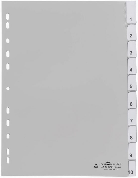 Durable 6441-10 Index Plastic Blank Pack of 10 Grey