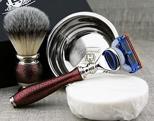 Haryali London 5pc Shaving Kit 5 Edge Safety Razor with Synthetic Badger Hair Shaving Brush, Soap, Bowl and Alum Perfect Set for Mens - Image 2