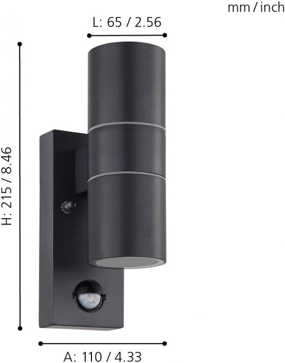 EGLO Riga5 LED Outdoor Wall Light, 2-Flame Outdoor Lamp Incl. Motion Sensor, Sensor Wall Lamp Made of Galvanised Steel and Glass, Colour : Anthracite, IP44 - Image 3