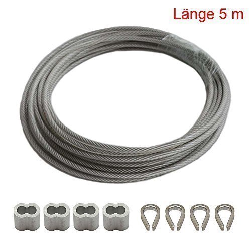 AUFODARA Stainless Steel Wire Rope PVC Coated Steel Wire 5 m Length Dia.3 mm