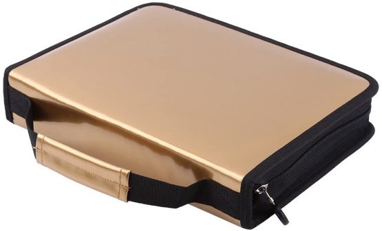 150 Slots PU Leather Fabric Pencil Case Large Capacity Zippered Pen Bag Pouch with Handle Strap Multi-Layer Art Pencils Storage Organizer Stationary Case (Color : Gold) - Image 3