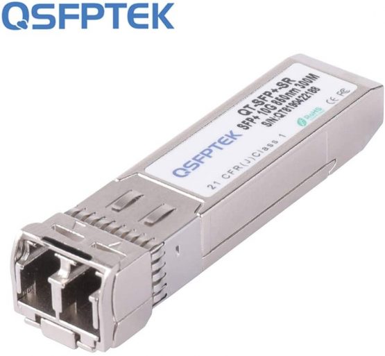 QSFPTEK 10G SFP+ Module, 10Gbe SFP Mini Gbic 10GBASE-SR 850nm DDM Multimode LC Transceiver for Intel E10GSFPSR, Netgear, D-Link, TP-LINK, Zyxel, Qnap Nas, up to 300m