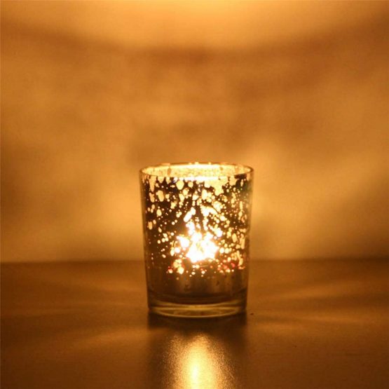 GUIFIER 12PCS Classy Mercury Glass Votive Tealight Candle Holders,Speckled Gold Candle Holder 2.67" H for Weddings, Parties and Home Decoration - Tea Light Candles are not included - Image 3