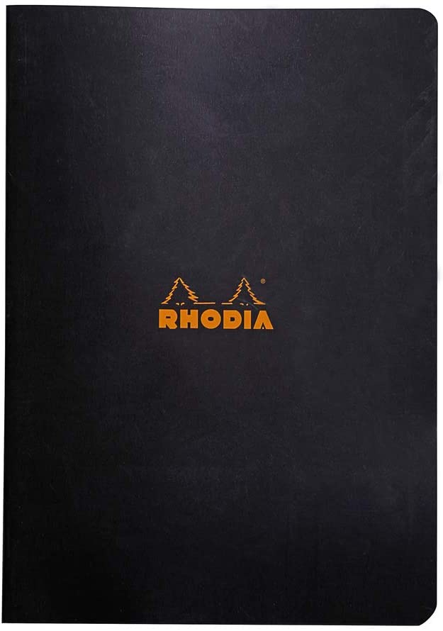 RHODIA 119163C, Black Piqué Notebook, A4, Small Squares, 96 pages, White Clairefontaine Paper 80 g/m, Soft