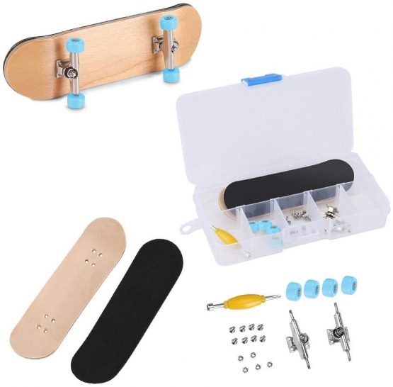 Tnfeeon Finger Skateboard, Alloy Full Maple Wood Bridge with Box Reducing Pressure Gifts for Children (light blue) - Image 2