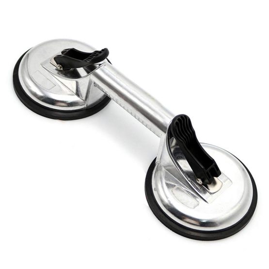 Heavy Duty Aluminum Double Handle Suction Cup Plate Professional Glass Puller/Lifter/Gripper (2 claw silver)