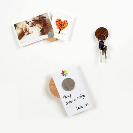 EQLEF Magnetic Key Holder Wood Wall Hooks Round Wooden Key Hanger for Keys, Coins, Cards Storage, Pack of 2 - Image 2