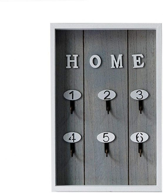 LIOOBO Wall Mounted Key Holder Wood Decorative Home Sign Key Hooks for Living Area Kitchen Keyring Rack Home Holder (Grey)