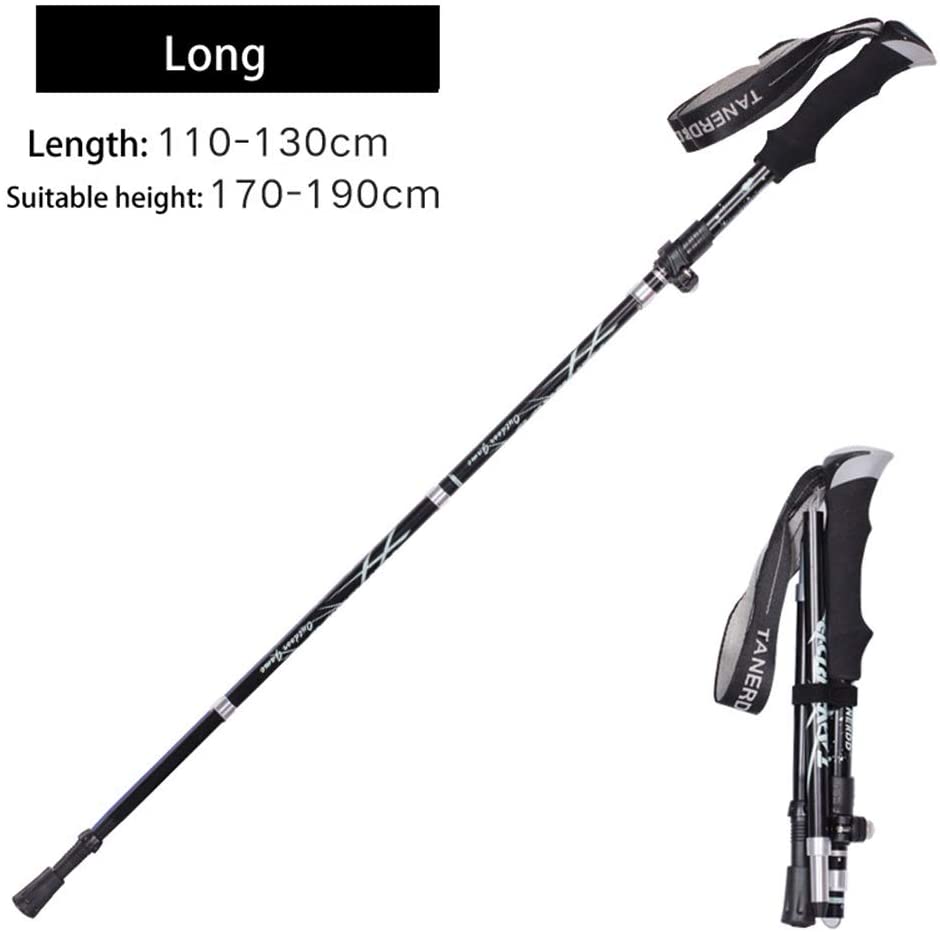 Trekking Pole, Collapsible Walking Hiking Stick for Men Women Ultralight Aluminum Ski Pole with EVA Grip, Black 1 Pack, Adjustable - Image 2