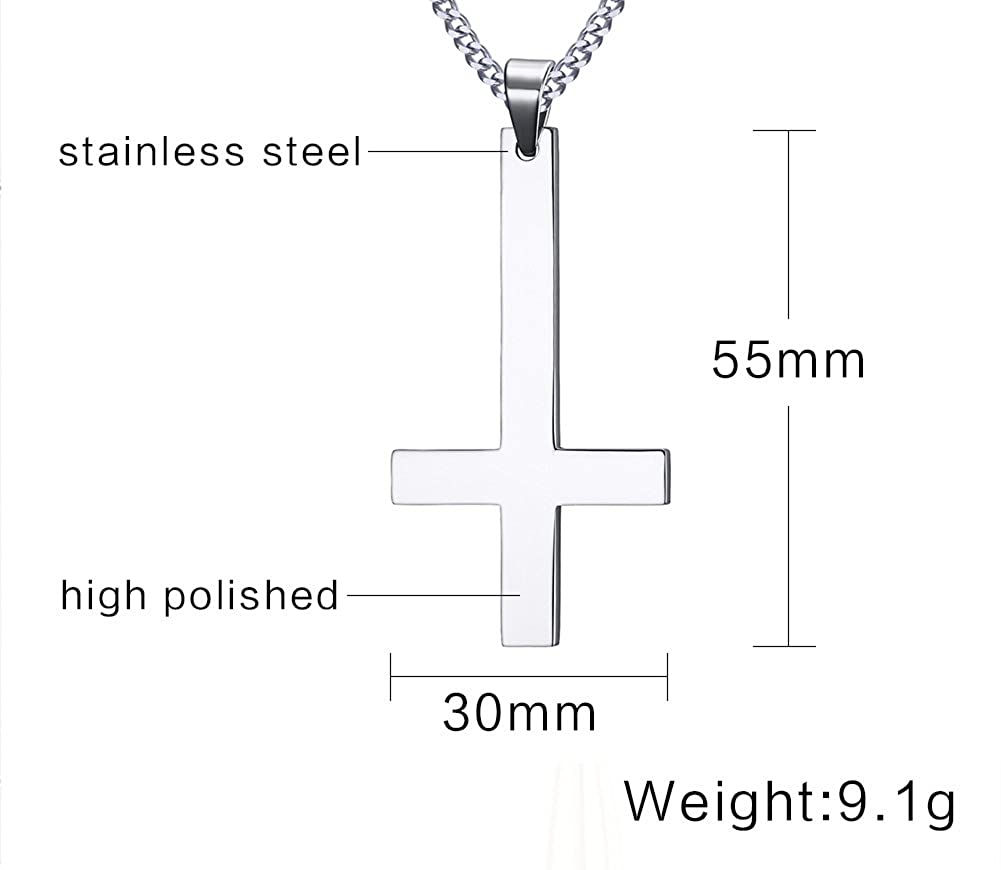 VNOX Men's Women's Stainless Steel Inverted Upside Down Cross Necklace Pendant with Cuban Chain Silver,60cm - Image 2
